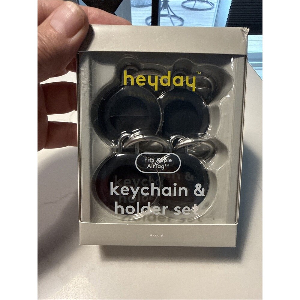 Heyday Fits Apple AirTag Keychain And Holder Set Black 4 Pack New In Box Sealed
